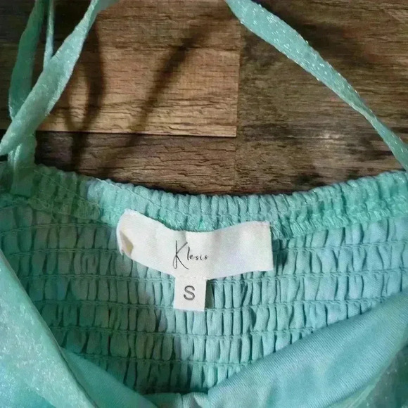 Klesis Mint Babydoll Off-Shoulder Longsleeve Shimmer Dress Size Small - Picture 5 of 9